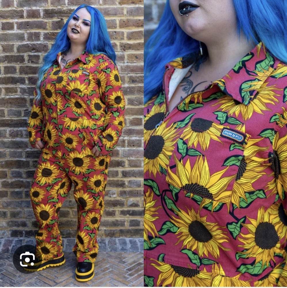 Run & Fly Twill Stretch Sunflower Print Boiler Suit Jumpsuit Size XL